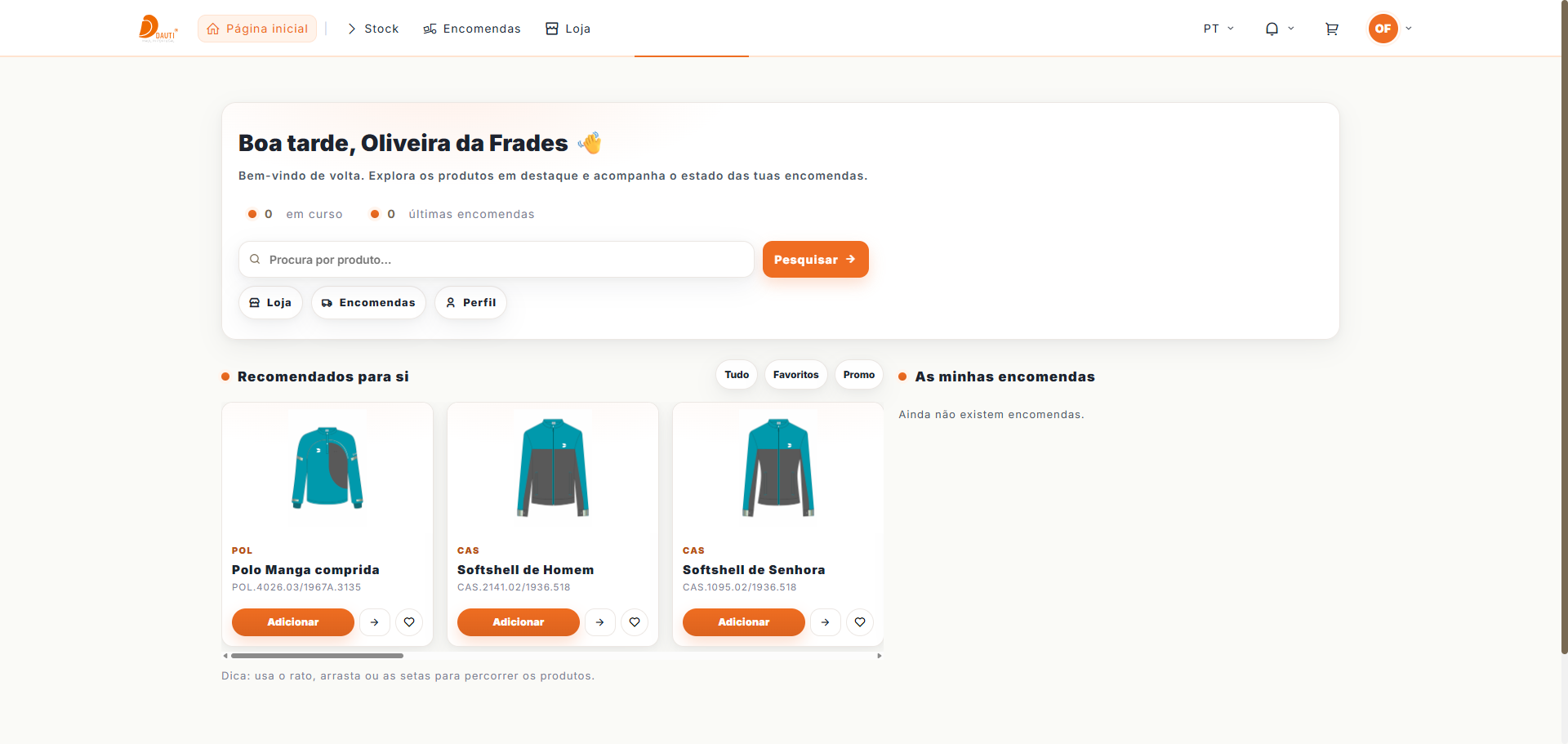 Dashboard da plataforma